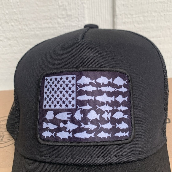 Mens Fishing American Flag Cap Trucker Hat Snapback Hats Black Nwt - Picture 4 of 9